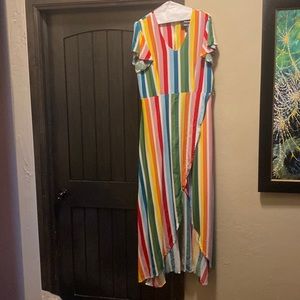 Modcloth x Collectif rainbow stripe maxi dress